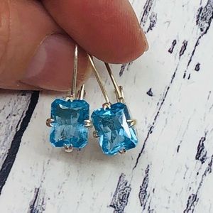 Sterling Silver Aqua Lever Back Earrings